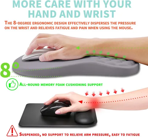 Miniatura 4 de Alfombrilla ergonómica para mouse con soporte de muñeca con espuma viscoelástica, protuberancia de masaje, almohadilla para aliviar el dolor