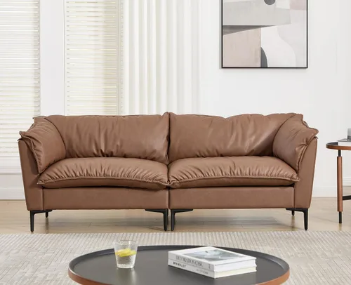Miniatura 8 de EALSON Leather Cloud - Sofá biplaza de 2 plazas, sofá modular de mediados de siglo moderno y cómodo con funda extraíble y patas de metal para Negro