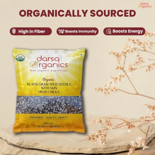 Miniatura 8 de Darsa Organics Split Urad Dal (Chilka) 2 libras - Lentejas orgánicas negras con piel - Lentejas ricas en proteínas sin OMG con certificación USDA