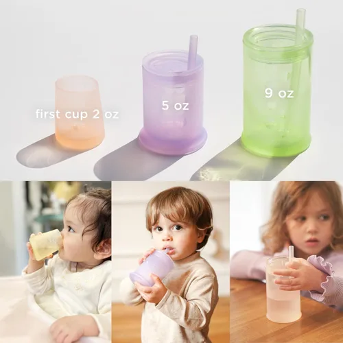 Miniatura 6 de Olababy First Cup Clear Sense - Taza de entrenamiento infantil 100% silicona, vaso medicinal de 2 onzas para recién nacido, diseño antideslizante
