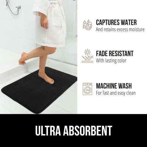 Miniatura 6 de GORILLA GRIP Tapete de Baño de Espuma Viscoelástica, Tapetes de Baño de Terciopelo Suave y Absorbente, Puntos Duraderos en la Parte Inferior, Negro