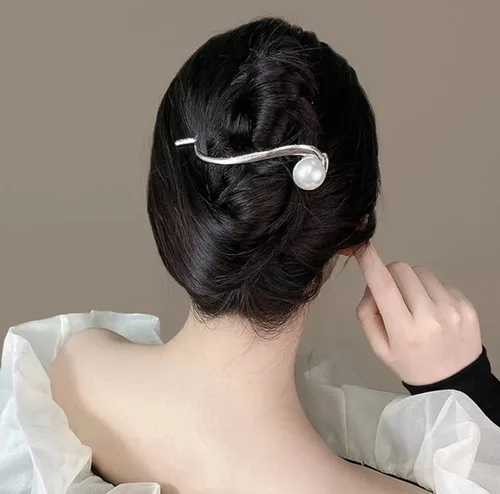 Miniatura 6 de Ahoney 4 pasadores de perlas para mujer, pinzas francesas 4.2 con perlas elegantes para cabello grueso (plata + dorado)