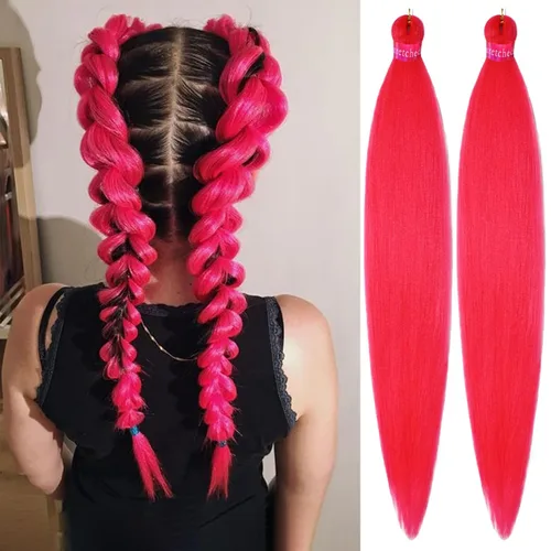 Miniatura 27 de Cabello trenzado negro preestirado, 2 paquetes de extensiones de cabello de trenzas de caja de 26 pulgadas, pelo sintético preestirado trenzado