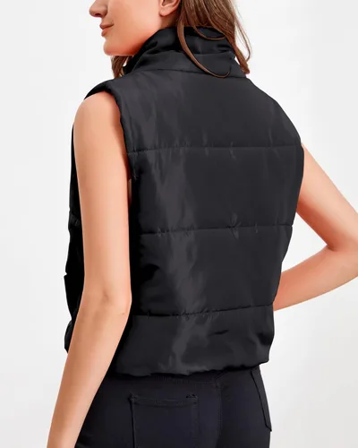Miniatura 4 de Chaleco acolchado para mujer, sin mangas, cuello alto, ligero, acolchado, con bolsillos, otoño e invierno 2024