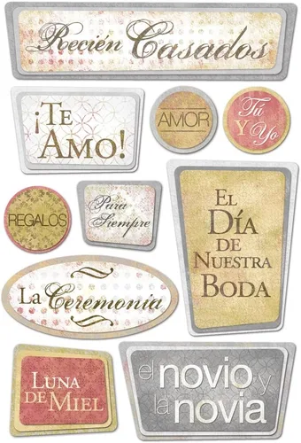 Karen Foster Design Hoja de etiquetas adhesivas para álbumes de recortes sin ácido y lignina, español nuestra boda Spanish Our Wedding