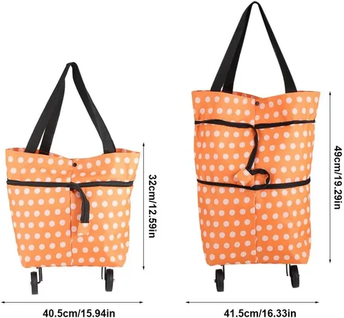 Miniatura 3 de Bolsa de compras, tela Oxford, bolsas de compras reutilizables con ruedas enrollables de doble propósito plegable para tienda (12-naranja)