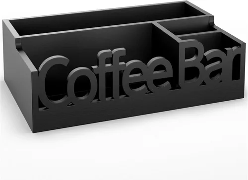 Organizador de barra de café para encimera, organizador de café de madera con compartimentos para cápsulas, crema, paquetes de azúcar y accesorios,