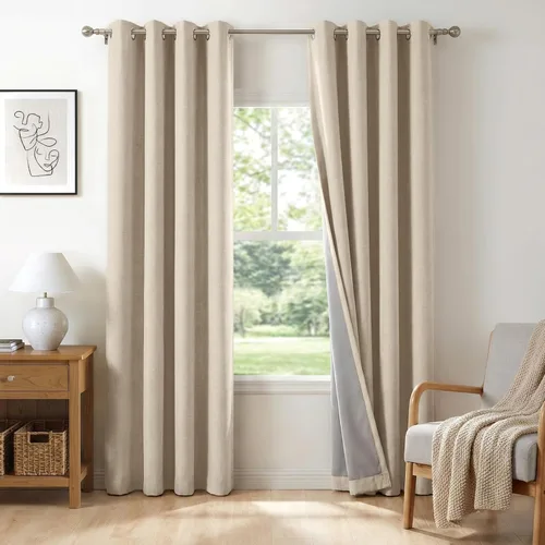 Miniatura 18 de 100% Blackout Shield Cortinas opacas de lino para dormitorio de 45 pulgadas de largo, cortinas beige con ojales para sala de estar, cortinas