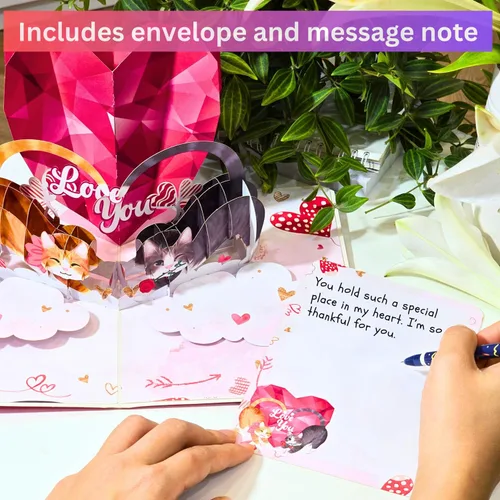 Miniatura 4 de Tarjeta romántica de San Valentín con diseño de gato, 3D, para pareja, gato, para esposa, marido, él, novia, novio, adultos 6 x 8 pulgadas
