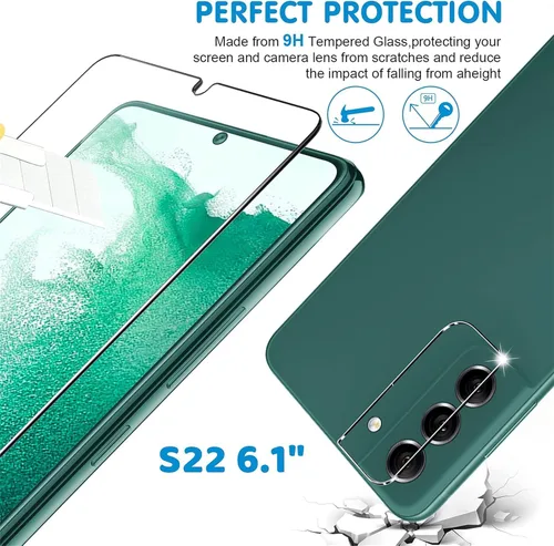 Miniatura 3 de Protector de pantalla (paquete de 3) para Samsung Galaxy S22 5G, vidrio templado 9H, compatible con huellas dactilares ultrasónicas, transparente
