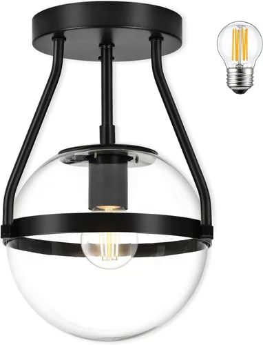 Miniatura 17 de Bagood Lámpara de techo semiempotrada con forma de globo de mediados de siglo, moderna lámpara de techo de globo de 6" con pantalla de vidrio