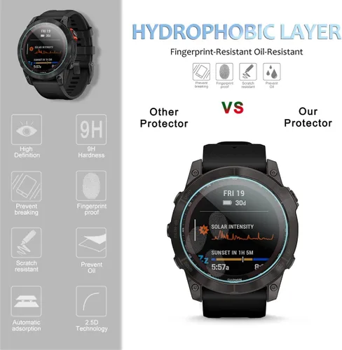 Miniatura 5 de Suoman Paquete de 4 protectores de pantalla para Garmin Fenix 7 de 1.850 in, [antiarañazos] 2.5D 9H dureza ultra fina vidrio templado película