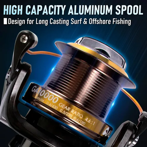Miniatura 5 de Alwonder Carrete giratorio de agua salada 10000/11000 carrete de pesca de surf grafito 11+1 acero inoxidable BBS 31LB Max Drag Heavy Duty Surf
