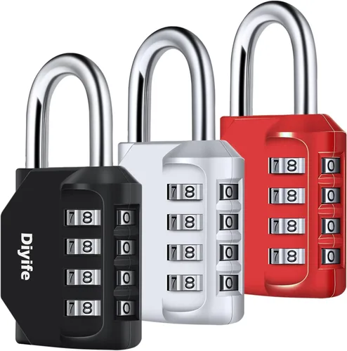 Diyife - Paquete de 3 candados combinados de 4 dígitos, cerradura de combinación para exteriores, impermeable, cierre de combinación de metal y Negro