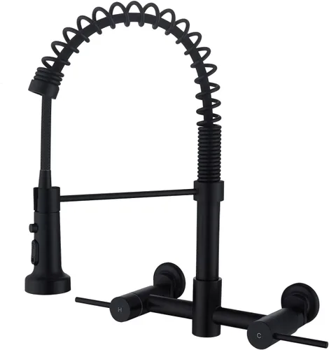Grifo de cocina de montaje en pared, grifo de fregadero de cocina de montaje en pared de centro de 8 pulgadas con rociador desplegable, comercial,
