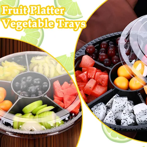 Miniatura 6 de Paquete de 12 bandejas de plástico para aperitivos con tapa, bandeja desechable transparente dividida para servir, 6 recipientes de almacenamiento
