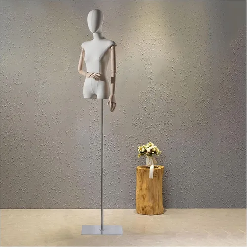 Adjustable Female Mannequin Torso with Head & Wooden Arms - Versatile Dress Form for Sewing, Clothing Display, Jewelry Showcase - Height Adjustable