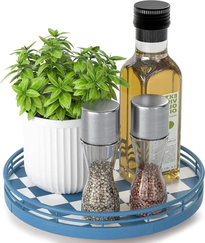 Miniatura 22 de Marble Lazy Susan - Tocadiscos para mesa, bandeja redonda de mármol de grano de madera antigua de 10 pulgadas para mesa de comedor, encimera de Negro
