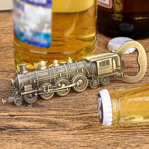 Miniatura 6 de Abrebotellas de tren de vapor, abridor de cerveza único para hombres, papá, novio, regalos de cumpleaños, locomotora de bronce con bolsa de Bronce