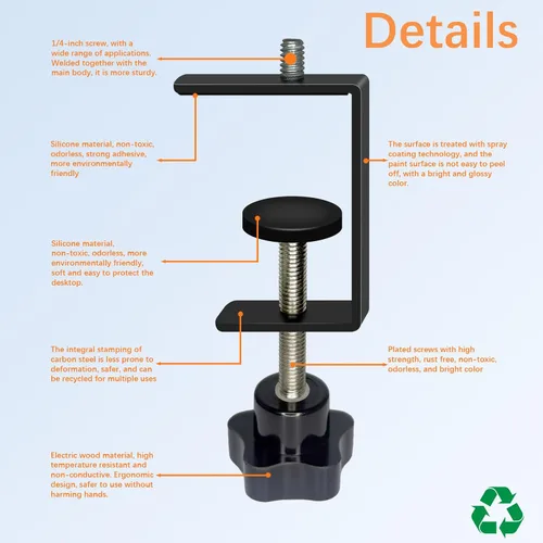 Miniatura 4 de Paquete de 2 Abrazaderas en C Ajustables de Servicio Pesado con Montaje de Espárrago de 1/4" - Abrazadera de Escritorio de Acero para Lámpara