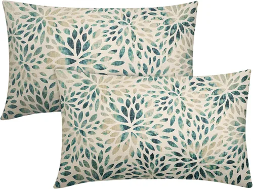 Miniatura 22 de Juego de 2 fundas de almohada de dalia rojo burdeos de 16 x 16 pulgadas, fundas de almohada geométricas rústicas de flores de algodón y lino