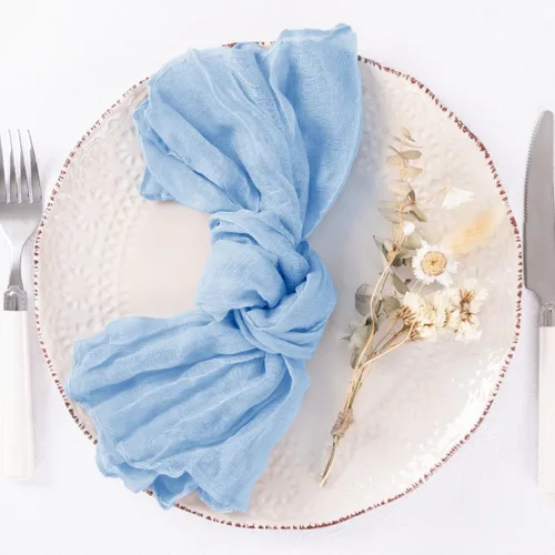 Miniatura 4 de DeZerlor Paquete de 12 servilletas de tela de estopilla de color azul claro, juego de 12 servilletas de cena a granel de 21 x 21 pulgadas