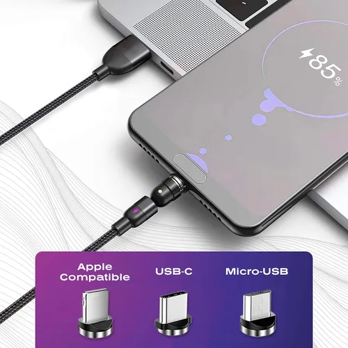 Miniatura 2 de Statik 360 Cable de carga magnético - Cargador tipo C 3 en 1 cable USB C a USB C, puntas Micro USB e iProduct, adaptador USB A, cable de carga