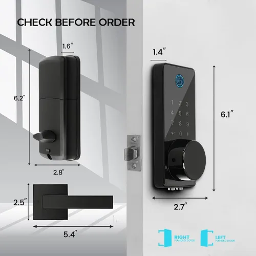 Miniatura 7 de Cerradura de puerta inteligente con mango 6 en 1 sin llave cerrojo de entrada, cerradura de puerta biométrica de huellas dactilares, código