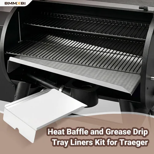 Miniatura 7 de Kit de bandeja de goteo, deflector de calor y forros de bandeja de grasa para parrillas de pellets Traeger Pro 22 Series, reemplazo de bandeja