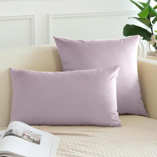 Miniatura 4 de OTOSTAR Paquete de 2 fundas de almohada decorativas de terciopelo suave y sólido de 16 x 24 pulgadas, fundas de almohada lumbares, fundas de Lila