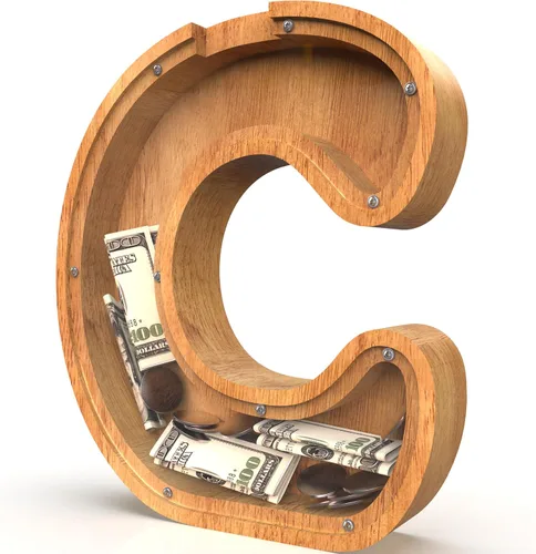 Miniatura 27 de Alcancía para niños y niñas, alcancía grande de madera personalizada con diseño recortado, bancos de monedas con letras del alfabeto, caja de ahorro