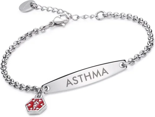 Miniatura 63 de LinnaLove - Pulsera de identificación de alerta médica con cadena Rolo simple pregrabada para mujer