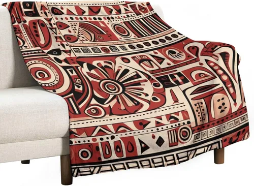 Miniatura 40 de Mantas de franela con patrón artístico rojo, beige, marrón oscuro, manta de franela de pintura al óleo abstracta de 30 x 40 pulgadas para sofá, cama