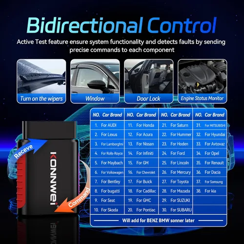 Miniatura 4 de KONNWEI Escáner OBD2 Bluetooth – Herramienta de diagnóstico de sistema completo con control bidireccional, restablecimiento de aceite/EPB/DPF/BMS