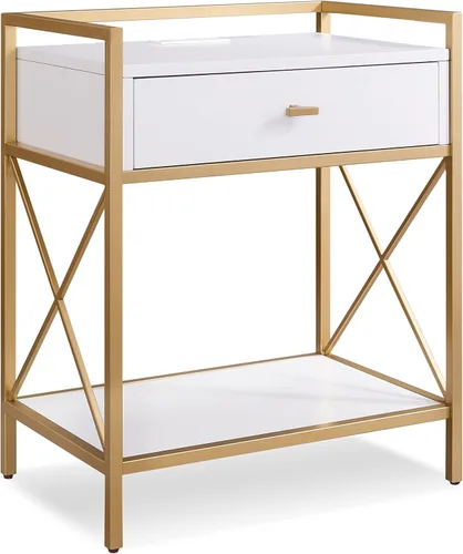 Miniatura 11 de Salem Mesita de noche de madera maciza con cajón y estante, roble medio, perfecta para dormitorios, salas de estar y espacios pequeños - Leick Home