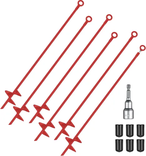 Miniatura 15 de Lasnten Juego de 6 piezas de anclas de tierra de servicio pesado de 30 pulgadas con hoja en espiral, kit de anclas de tierra, gancho de ancla