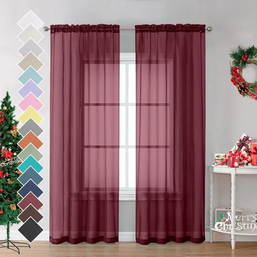 Miniatura 56 de OVZME - Cortinas traslúcidas blancas de 45 pulgadas de largo, 2 paneles, cortinas de gasa con bolsillo para barra para ventanas pequeñas, cada una