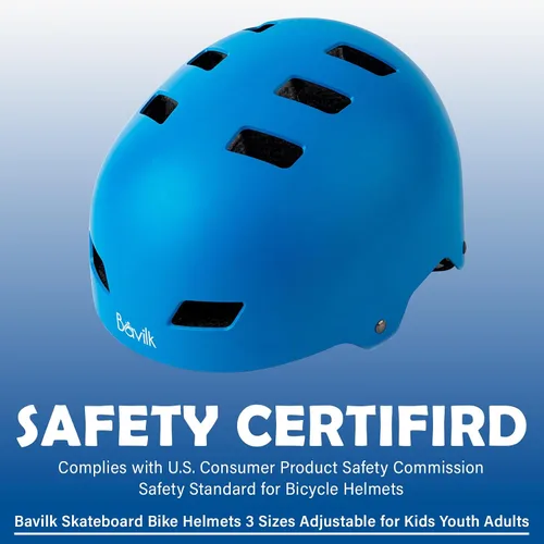 Miniatura 2 de Casco de bicicleta en 3 tallas para adolescentes, niños, jóvenes, adultos, Bavilk Casco de monopatín ajustable multideporte para bicicleta, Azul mate
