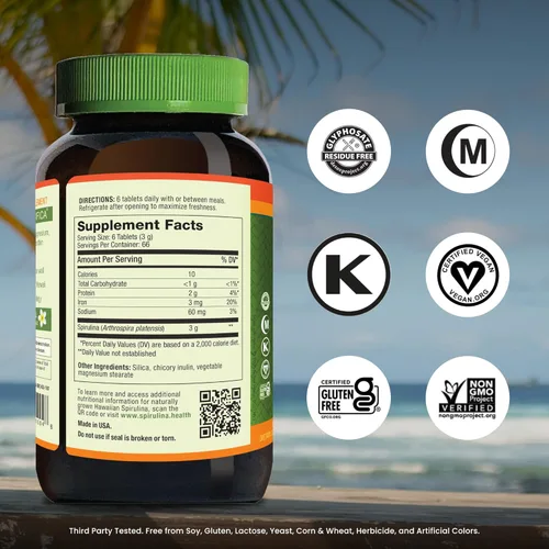 Miniatura 2 de Nutrex Hawaii Gomitas de espirulina hawaiana pura, sin azúcar, superalimento vegano más vitamina D3, cultivado en granja en Kona, sin OMG, 60