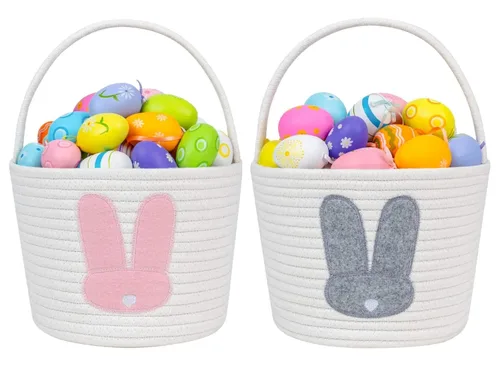 Miniatura 20 de CubesLand Cestas de Pascua para niños, juego de 2 cubos vacíos de conejo con asa, bolsas de cesta de caza de huevos de Pascua suaves y resistentes