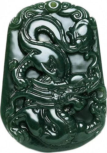 Miniatura 31 de China Natural Hetian Green Jade Nefrita Tallado Fengshui Zodiaco Dragón Bestia Colgante Amuleto Dragón 3#