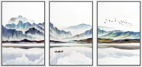 Miniatura 70 de NWT Lienzo enmarcado para pared, juego de arte en acuarela pastel, bosque de montaña oscura, naturaleza silvestre, ilustraciones de arte moderno