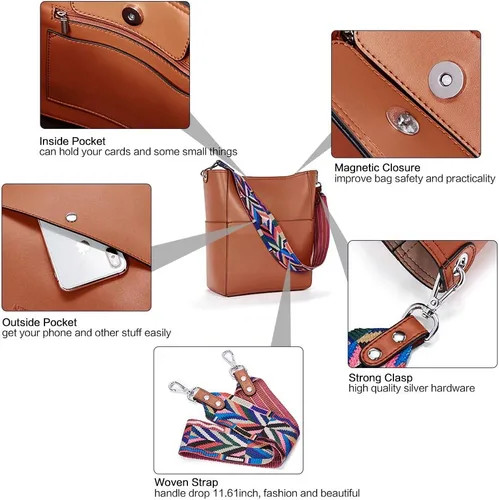 Miniatura 26 de BROMEN Bolsa Hobo para mujer, diseñada con cuero vegano, de hombro, bandolera