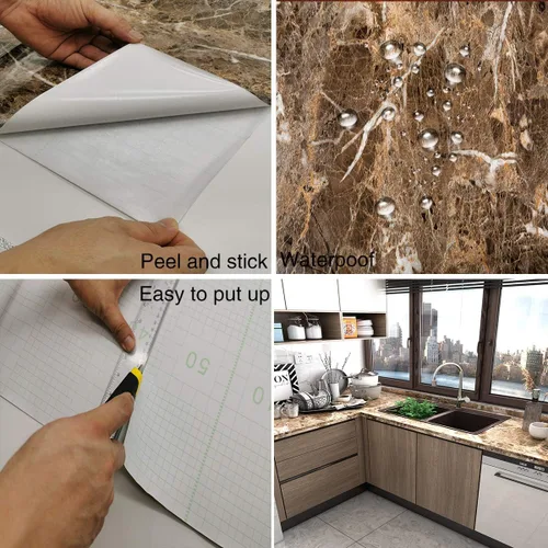 Miniatura 6 de TOTIO Papel de Contacto de Mármol Marrón Papel Tapiz con Textura de Granito Marrón Despegar y Pegar Papel de Contacto para Encimera Removible
