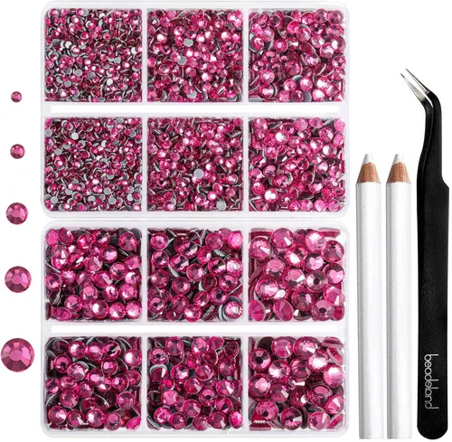 6736 piezas de diamantes de imitación Hotfix con parte trasera plana, diamantes de imitación rosa para manualidades y ropa, 5 tamaños mixtos, kit de
