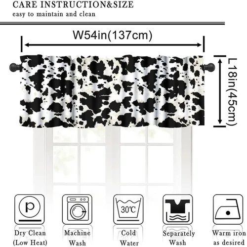 Miniatura 5 de Cenefa de piel de vaca blanca y negra, con estampado de animales de granja occidental, cortina corta opaca para ventana de granja, cocina