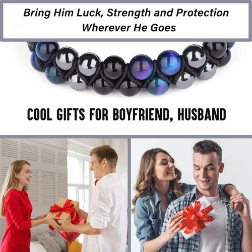 Miniatura 12 de Stocking Stuffers for Men/Teenage Boys - Christmas Gifts for Boyfriend/Husband/Son/Father - Handmade Triple Protection Bracelet - Black