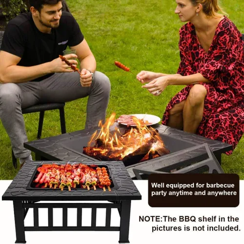 Miniatura 2 de Mesa portátil para fogata de 32 pulgadas, chimenea cuadrada multiusos para exteriores, chimeneas de metal para exteriores con marco de acero fuerte