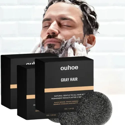 Miniatura 7 de Set de jabón negro herbario para el cabello, con extracto de ginseng, polvo de carbón y semilla de sésamo, aspecto oscuro natural, apoya el cabello