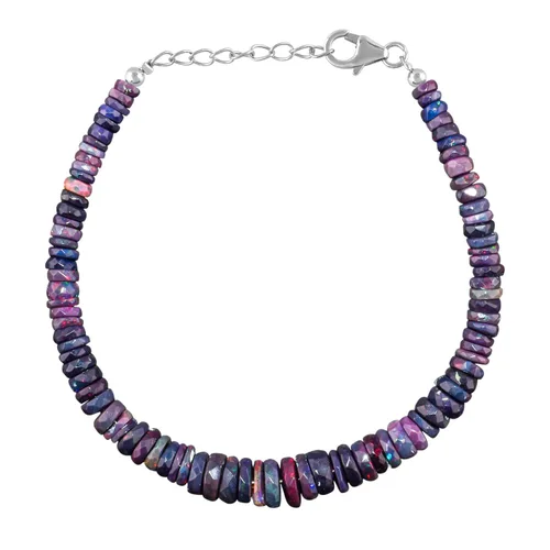 Miniatura 7 de Cuentas de piedra de ópalo de fuego etíope negro con pulsera de bola de plata para mujer, cristal curativo, joyería de piedra natal hecha a mano